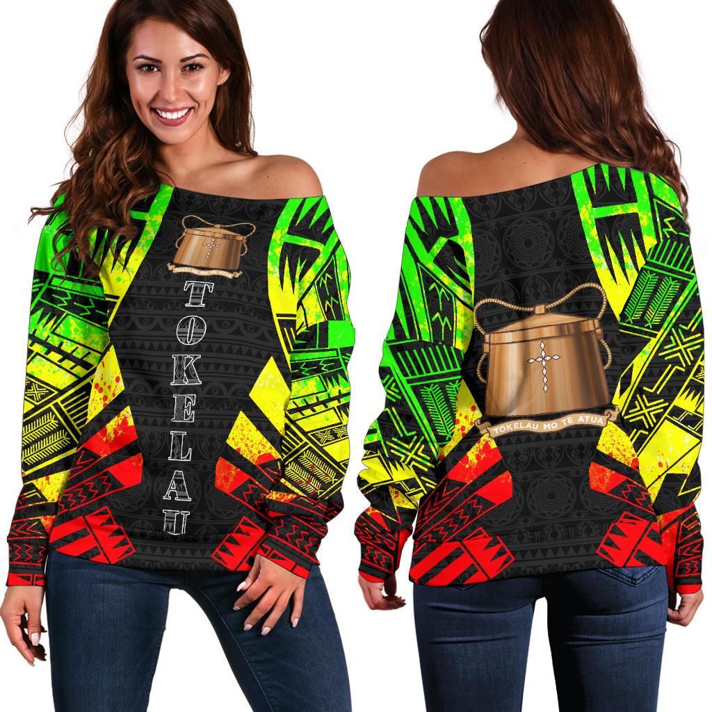 Tokelau Women's Off Shoulder Sweater - Polynesian Tattoo Reggae Art - Polynesian Pride