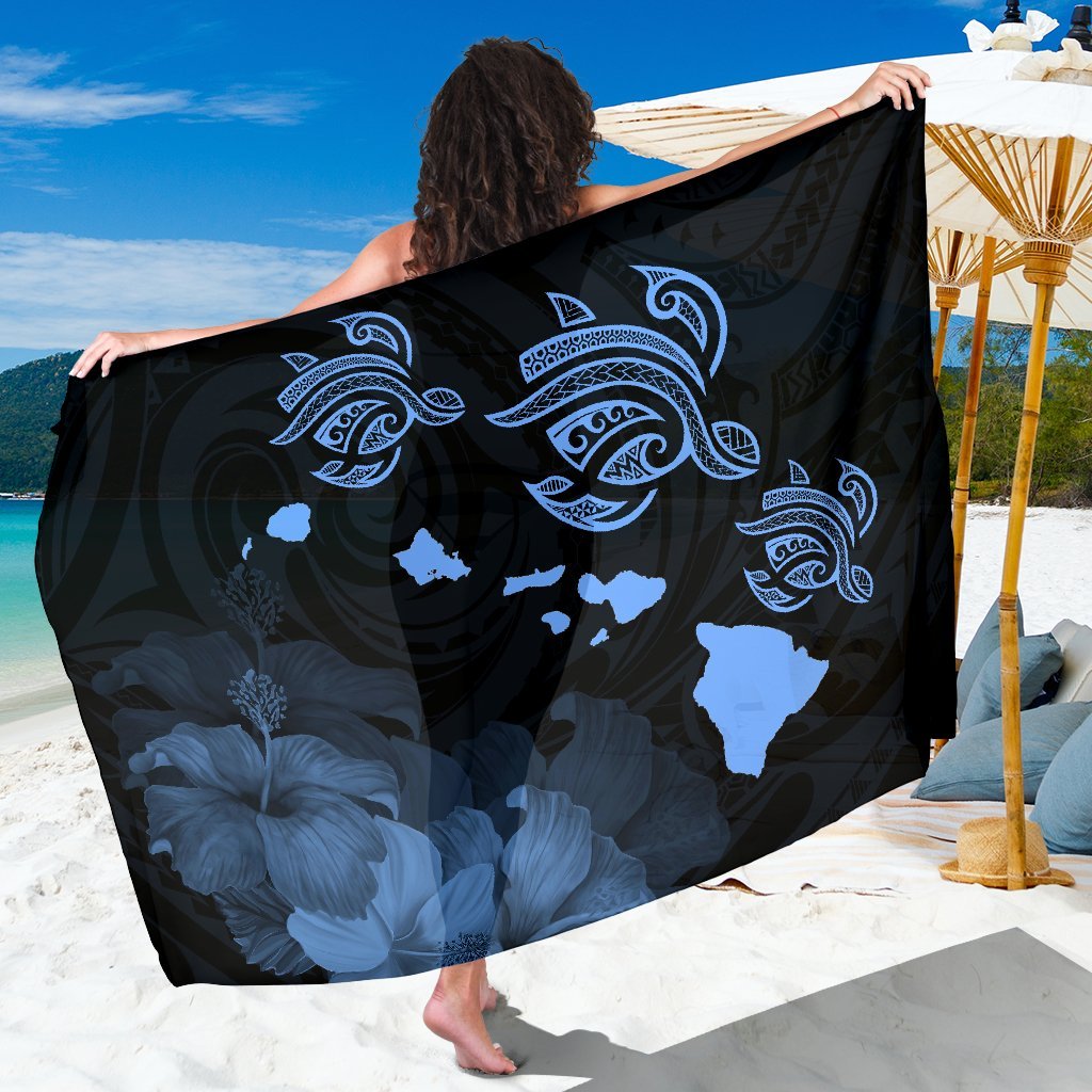 Hawaii Hibiscus Map Polynesian Ancient Blue Turtle Sarong Sarong - 1 44*66 Inch Blue - Polynesian Pride