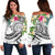 Polynesian American Samoa Women's Off Shoulder Sweater - Summer Plumeria (White) White - Polynesian Pride