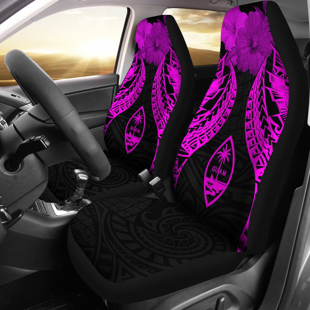 Guam Polynesian Car Seat Covers Pride Seal And Hibiscus Pink Universal Fit Pink - Polynesian Pride