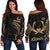 Pohnpei Micronesia Women's Off Shoulder Sweater - Gold Tribal Wave Black - Polynesian Pride