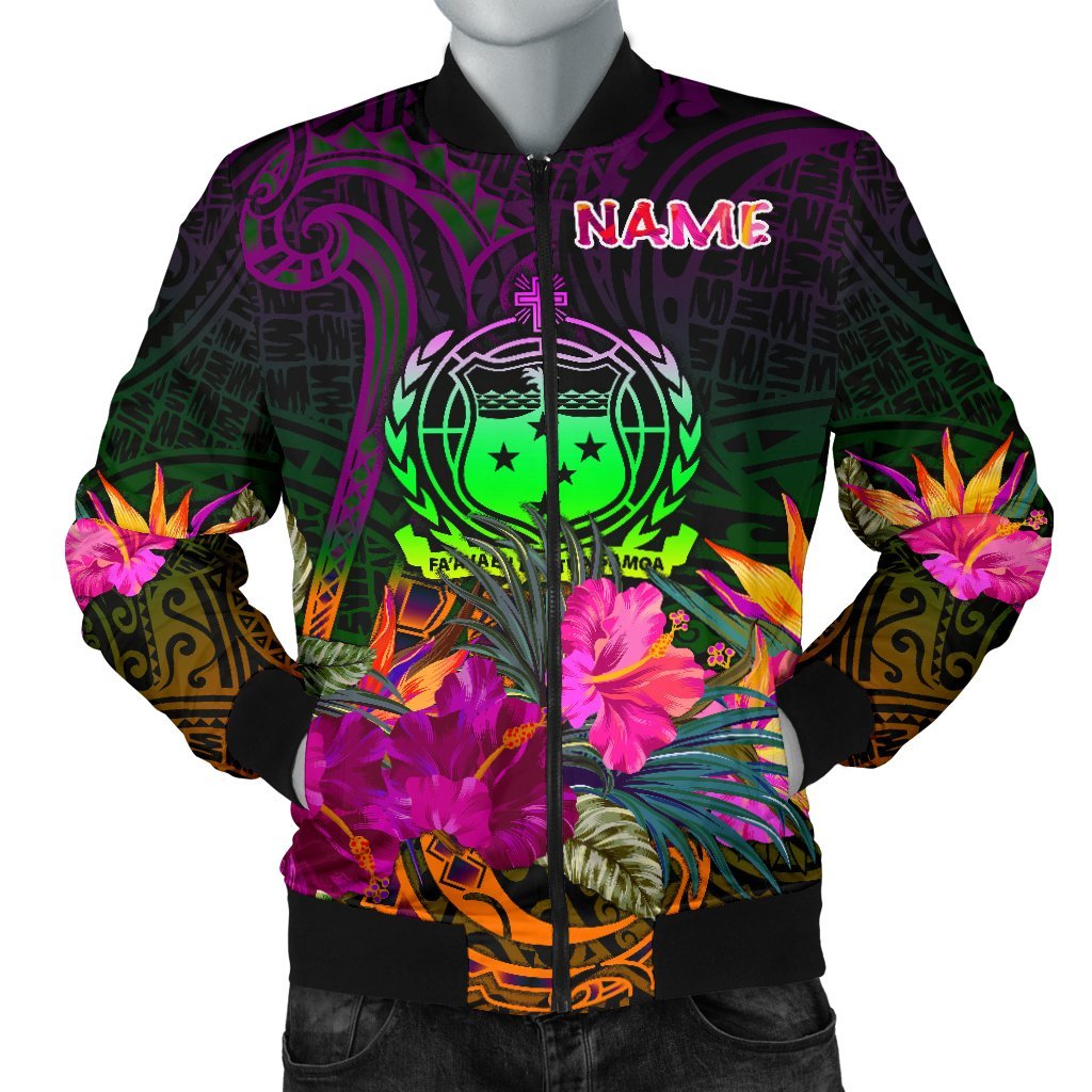 Samoa Personalised Men's Bomber Jacket - Summer Hibiscus Reggae - Polynesian Pride