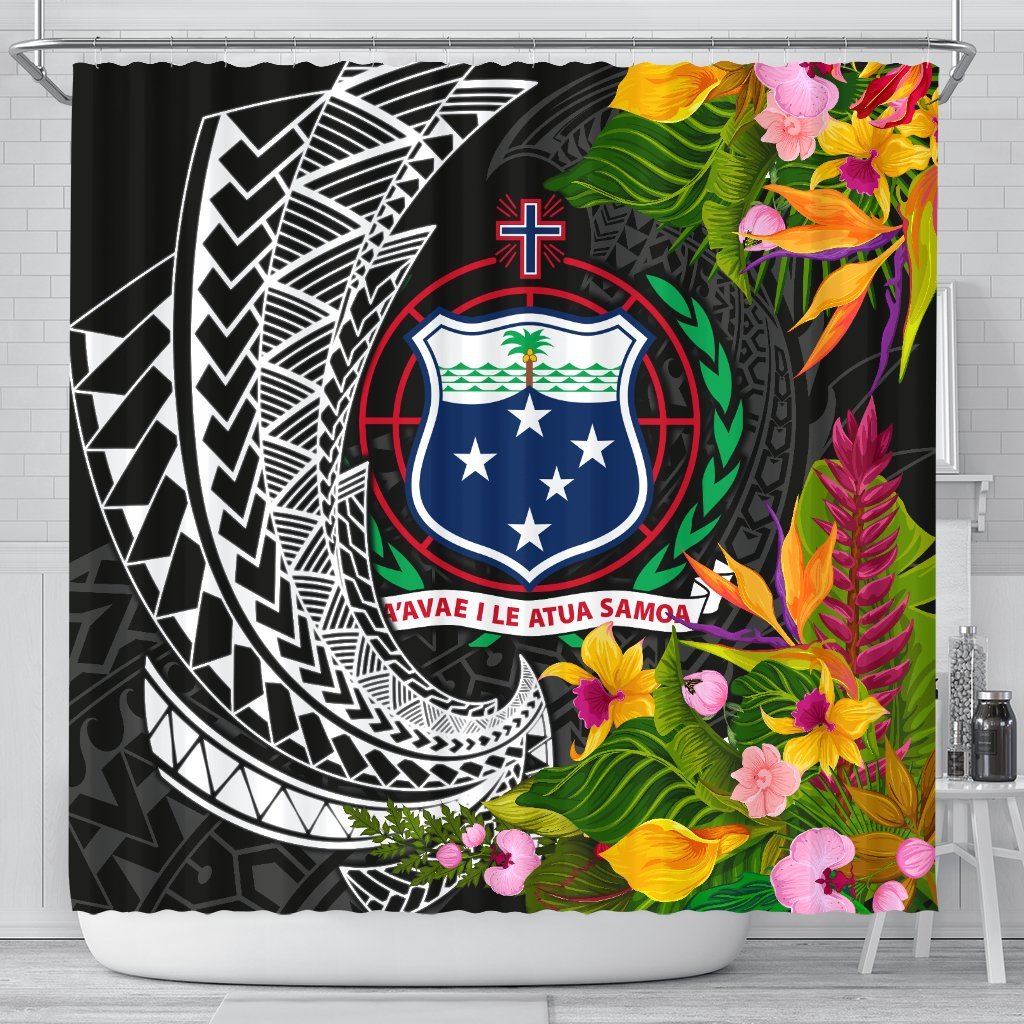 Samoa Shower Curtains - Seal Spiral Polynesian Patterns 177 x 172 (cm) Black - Polynesian Pride