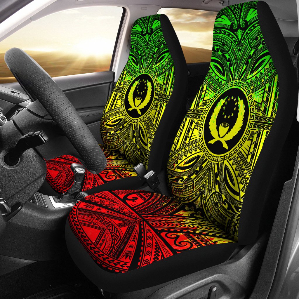 Pohnpei Car Seat Cover - Pohnpei Coat Of Arms Polynesian Reggae Style Universal Fit Reggae - Polynesian Pride