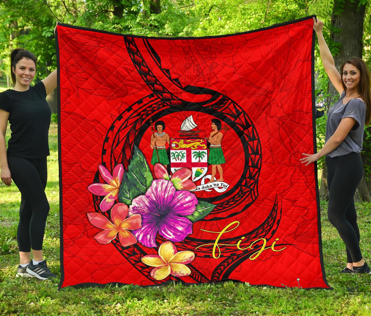 Fiji Polynesian Premium Quilt - Floral With Seal Red Red - Polynesian Pride