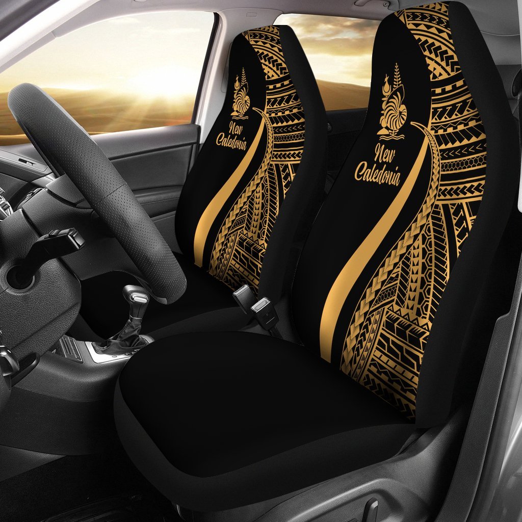 New Caledonia Car Seat Covers - Gold Polynesian Tentacle Tribal Pattern Crest Universal Fit Gold - Polynesian Pride