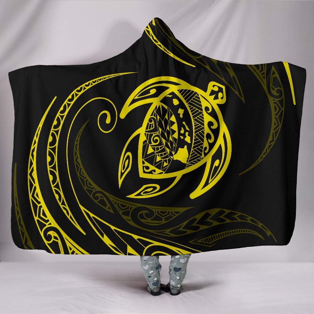 Hawaii Turtle Hooded Blanket - Yellow - Frida Style Hooded Blanket Black - Polynesian Pride