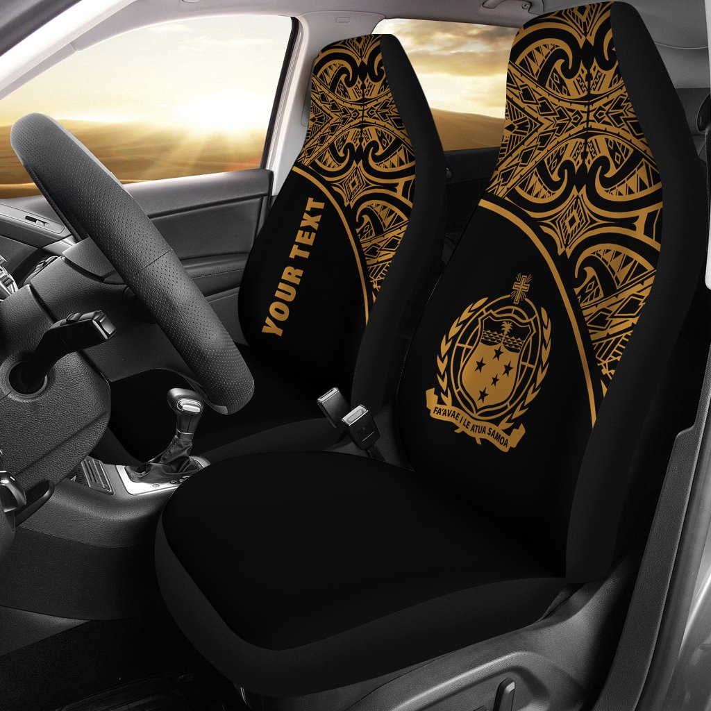 Samoa Custom Personalised Car Seat Covers - Samoa Coat Of Arms Polynesian Gold Curve Universal Fit Gold - Polynesian Pride