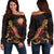 Nauru Polynesian Women's Off Shoulder Sweater - Turtle With Blooming Hibiscus Gold Gold - Polynesian Pride