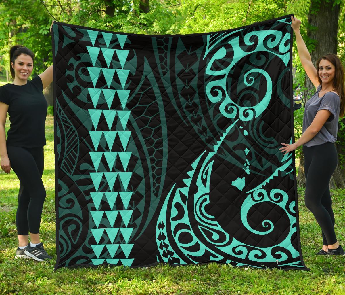 Hawaii Kakau Green Polynesian Premium Quilt Green - Polynesian Pride