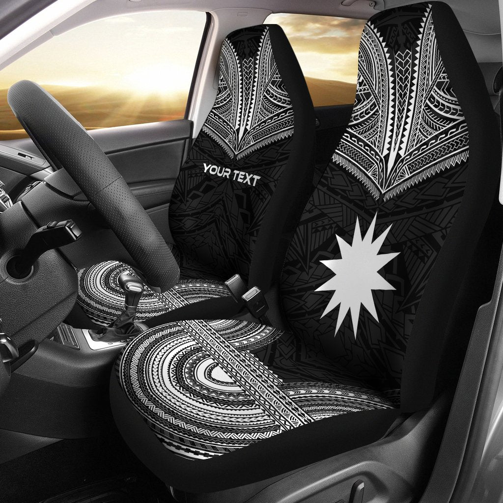 Nauru Custom Personalised Car Seat Cover - Nauru FLag Polynesian Chief Tattoo Black Version Universal Fit Black - Polynesian Pride