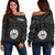 Tahiti Women's Off Shoulder Sweater - Tahiti Seal In Polynesian Tattoo Style (Black) - Polynesian Pride