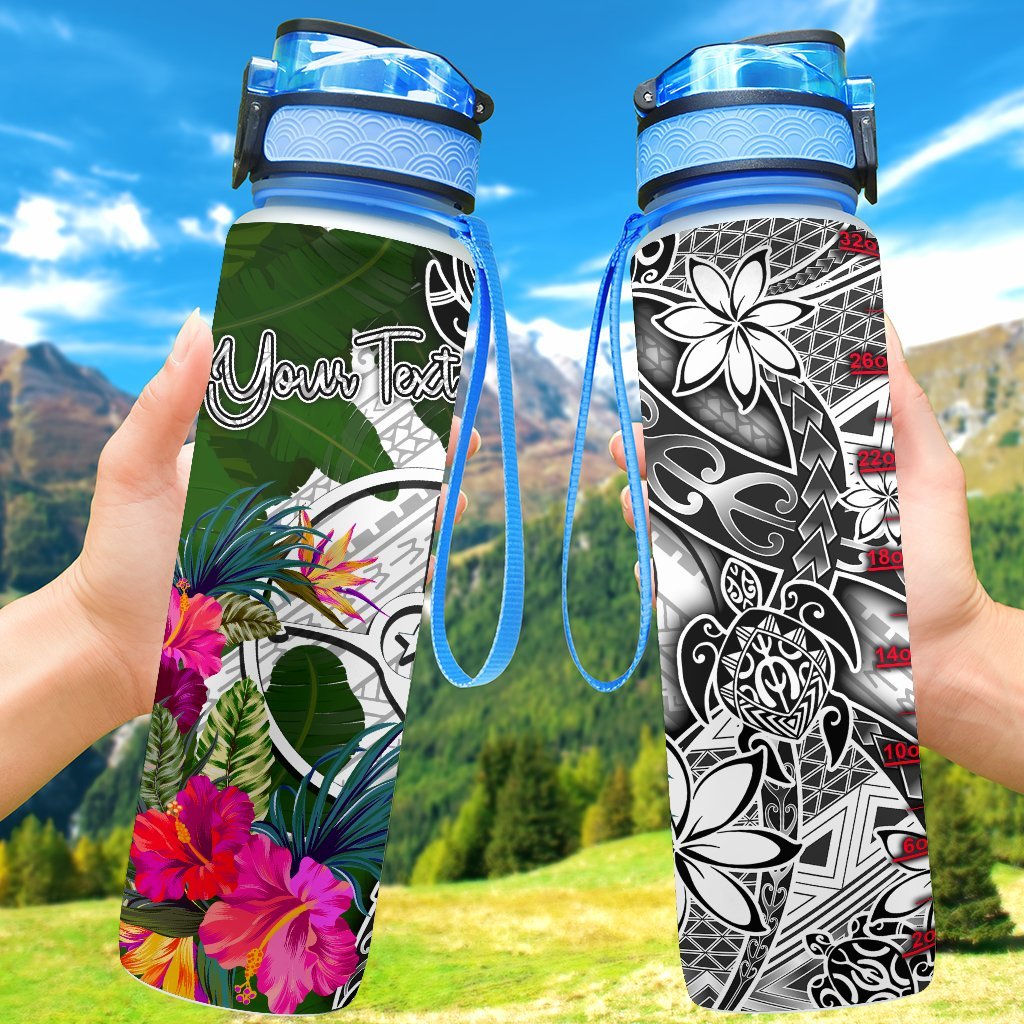 Yap Custom Personalised Hydro Tracking Bottle White - Turtle Plumeria Banana Leaf Hydro Tracking Bottle 32oz Large White - Polynesian Pride