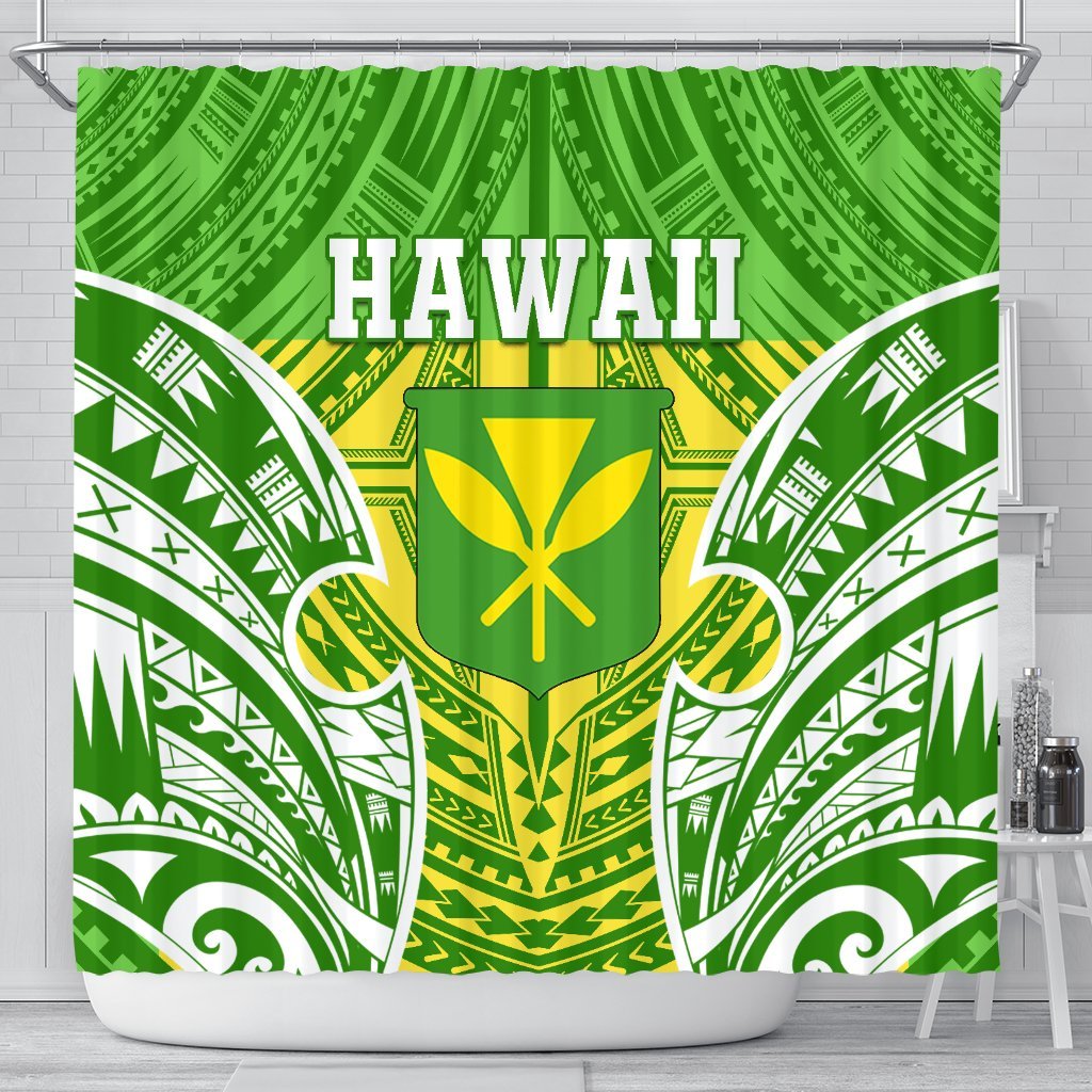 Hawaii Polynesian Shower Curtain - Hawaiian Pattern With Seal 177 x 172 (cm) Green - Polynesian Pride