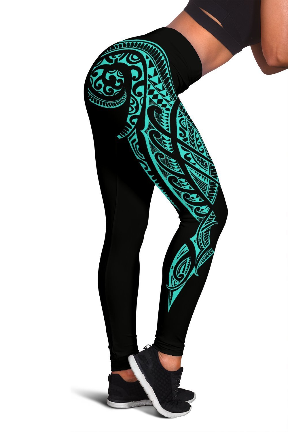 Cook Islands State Tattoo Swirly - Turquoise - Polynesian Women's Leggings Turquoise - Polynesian Pride