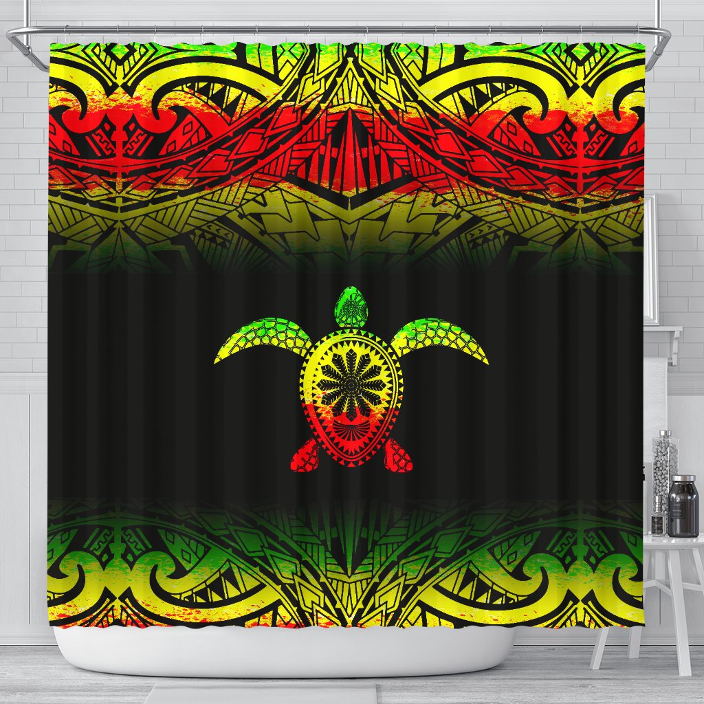 Turtle Shower Curtain - Polynesian Reggae Fog Style 177 x 172 (cm) Reggae - Polynesian Pride