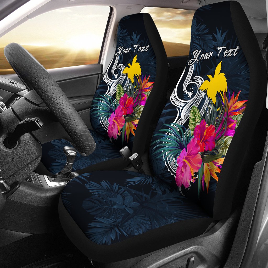 Papua New Guinea Polynesian Custom Personalised Car Seat Covers - Tropical Flower Universal Fit Blue - Polynesian Pride