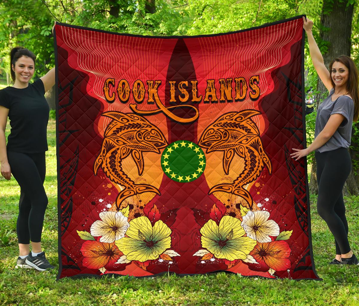 Cook Islands Premium Quilt - Tribal Tuna Fish Orange - Polynesian Pride