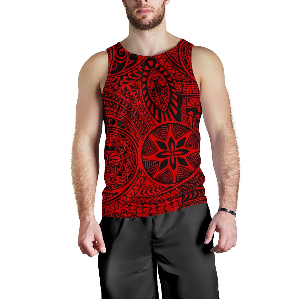 Polynesian Hawaiian Style Tribal Tattoo Red Hawaii Men's Tank Top Red - Polynesian Pride