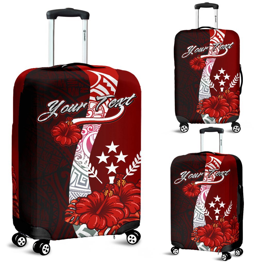 Kosrae Micronesia Custom Personalised Luggage Covers - Coat Of Arm With Hibiscus Red - Polynesian Pride