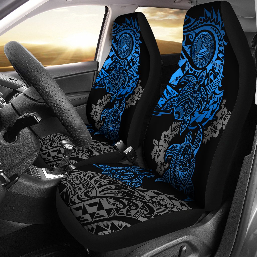 American Samoa Car Seat Covers - American Samoa Seal Blue Turtle Gray Hibiscus Flowing Universal Fit BLUE - Polynesian Pride