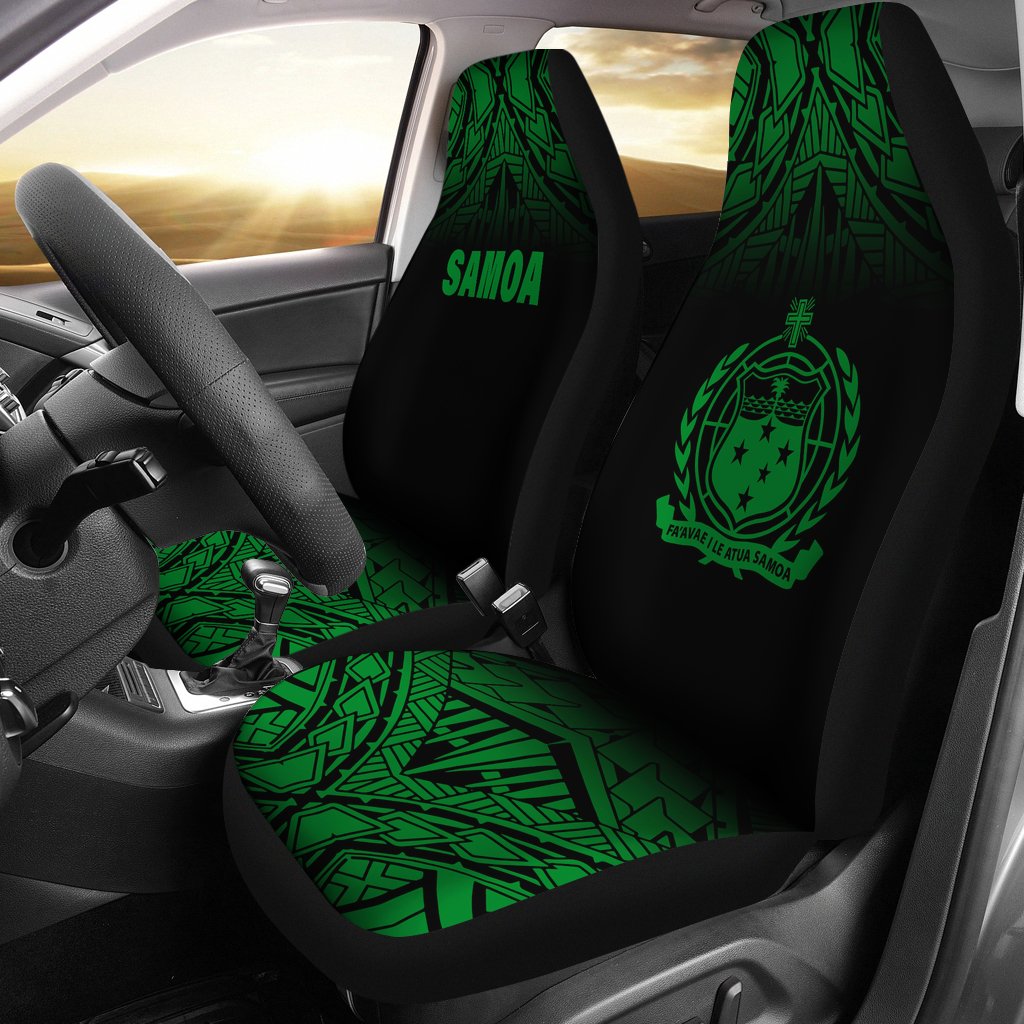Samoa Car Seat Covers - Samoa Coat Of Arms Polynesian Tattoo Fog Green Universal Fit Green - Polynesian Pride