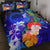 Federated States of Micronesia Custom Personalised Quilt Bed Set - Humpback Whale with Tropical Flowers (Blue) Blue - Polynesian Pride