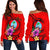 Guam Polynesian Women's Off Shoulder Sweater - Floral With Seal Red Red - Polynesian Pride