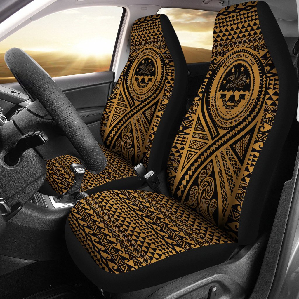 FSM Car Seat Cover - F S M Seal Polynesian Tattoo Gold Universal Fit Gold - Polynesian Pride