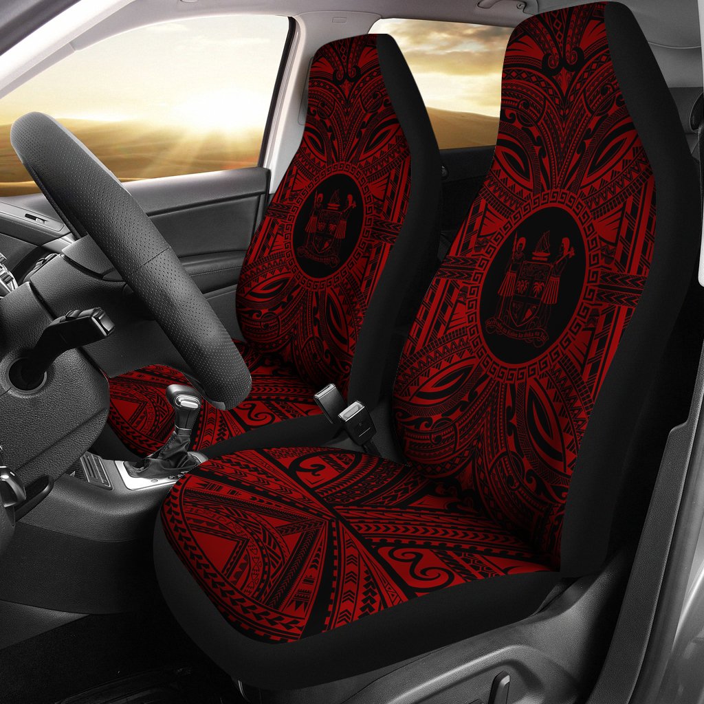 Fiji Car Seat Cover - Fiji Coat Of Arms Polynesian Red Black Universal Fit Red - Polynesian Pride