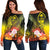 Guam Women's Off Shoulder Sweater - Humpback Whale with Tropical Flowers (Yellow) Yellow - Polynesian Pride