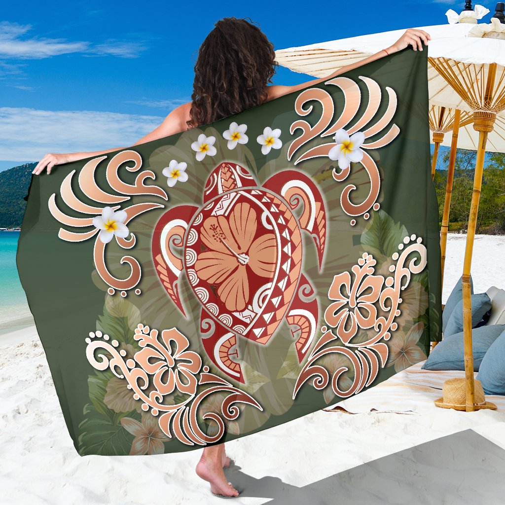 Hawaii Turtle Hibiscus Plumeria Sarong - Jessi Style - AH Sarong Green - Polynesian Pride