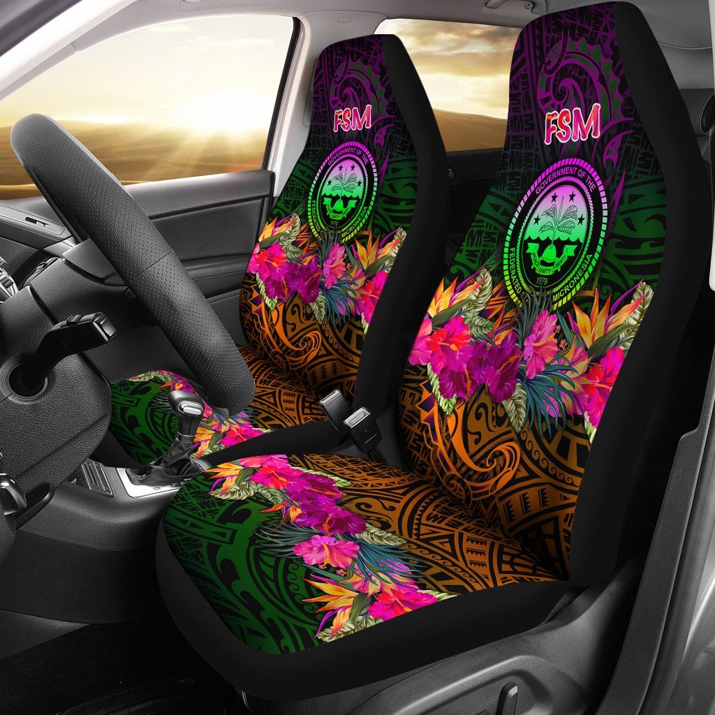 Federated States of Micronesia Car Seat Covers - Summer Hibiscus Universal Fit Reggae - Polynesian Pride