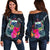 Samoa Polynesian Women's Off Shoulder Sweater - Tropical Flowers Blue - Polynesian Pride