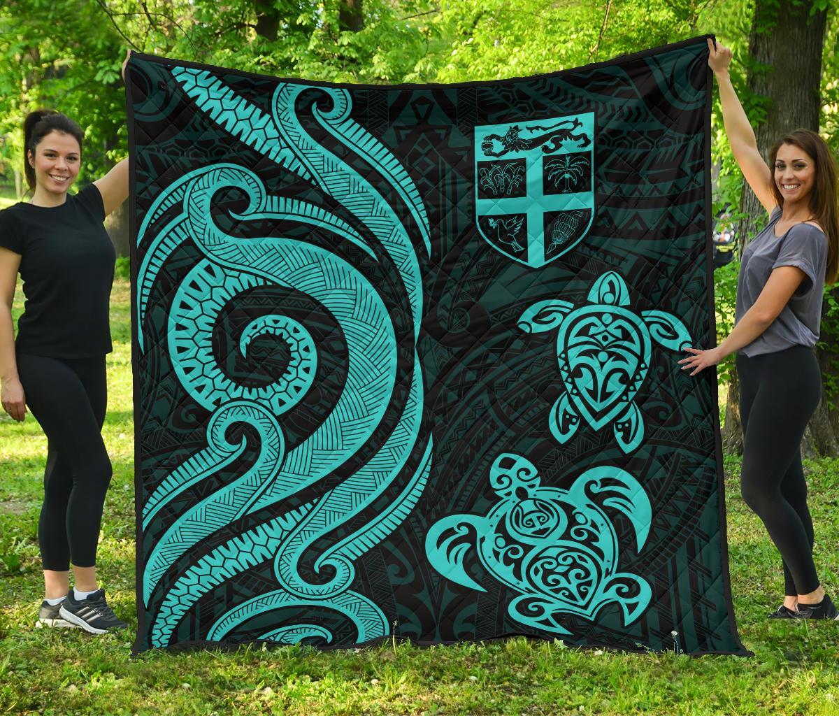 Fiji Polynesian Premium Quilt - Turquoise Tentacle Turtle Turquoise - Polynesian Pride