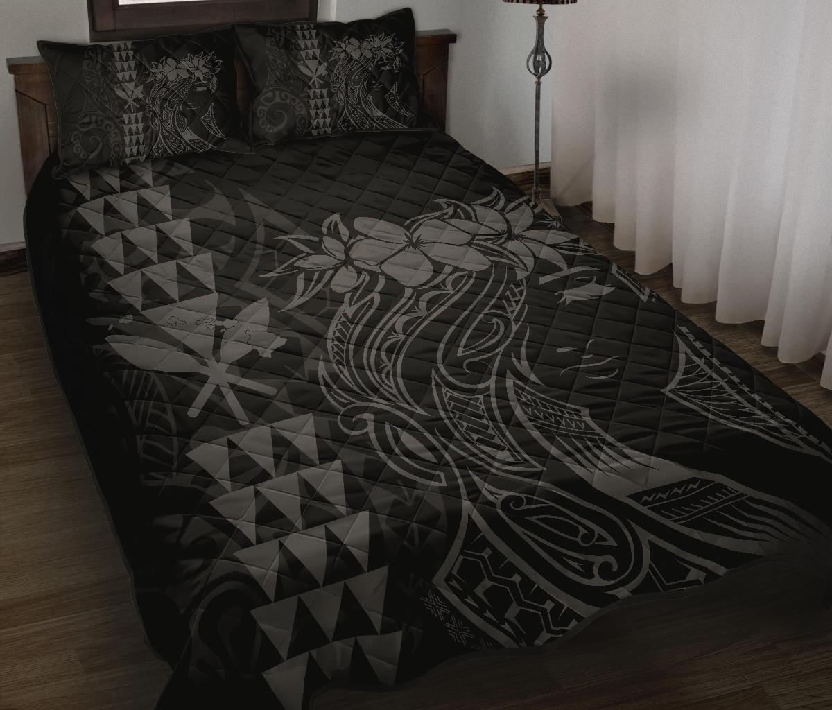 Hawaii Map Kanaka Polynesian Hula Girl Quilt Bed Set - Grey Grey - Polynesian Pride