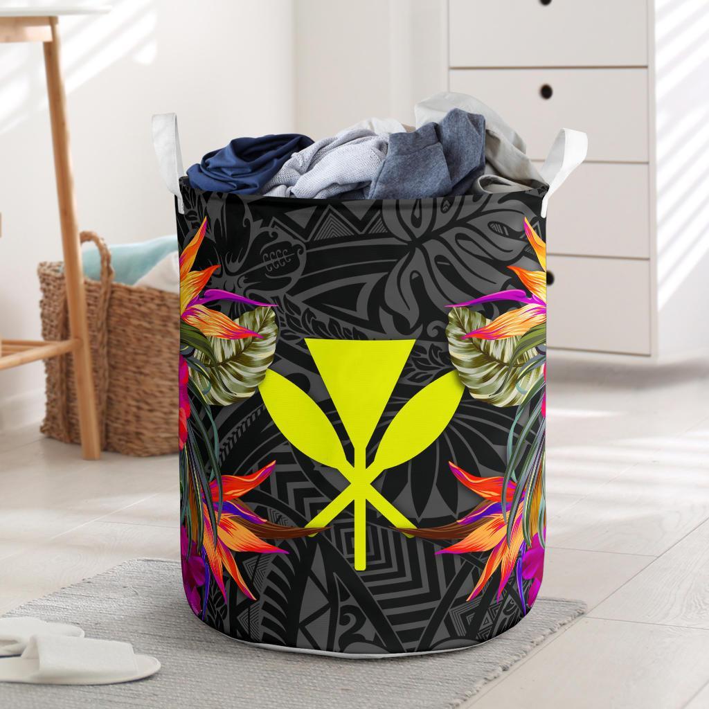 Hawaii Laundry Basket Hibiscus Polynesian Pattern Laundry Basket One Size Black - Polynesian Pride