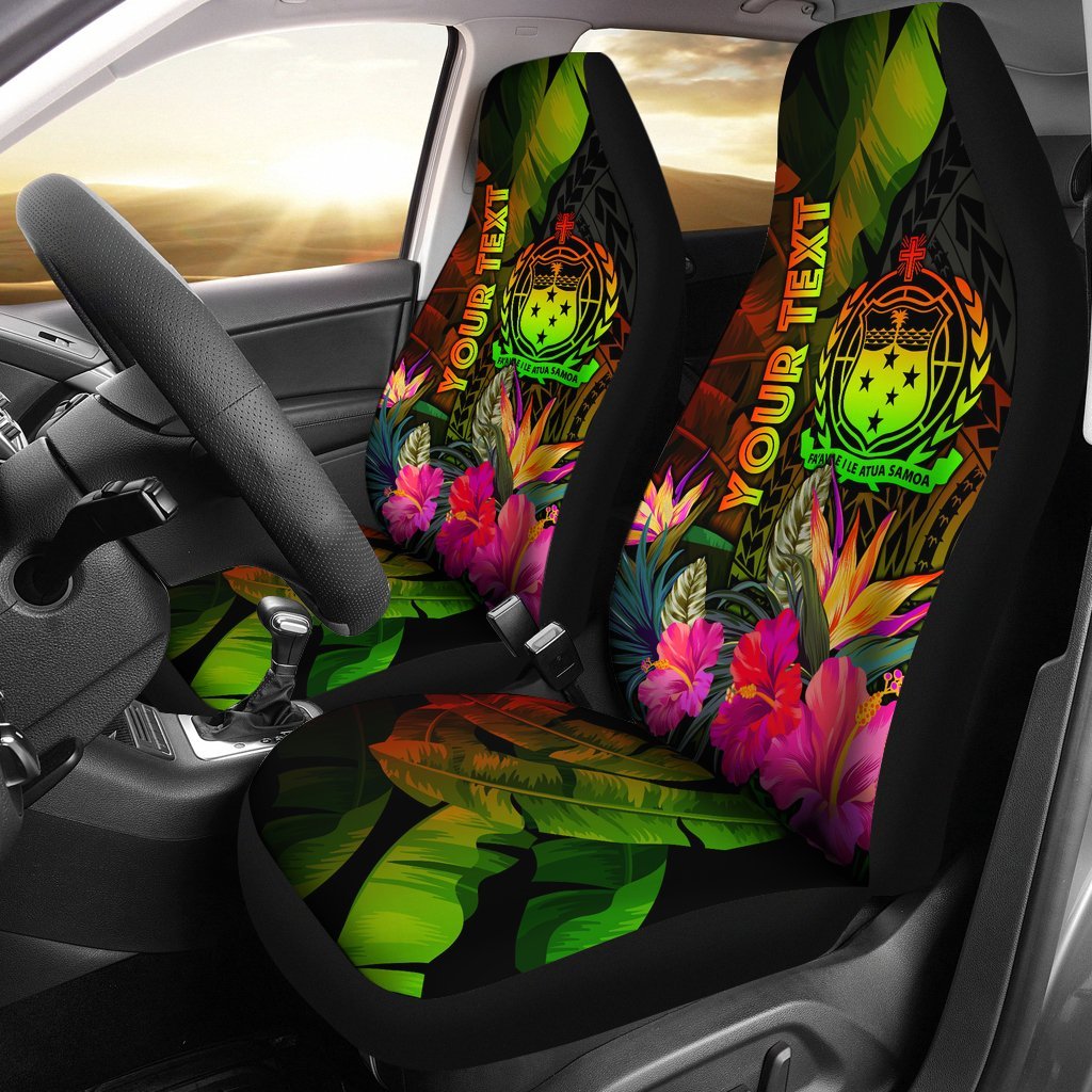 Samoa Polynesian Personalised Car Seat Covers - Hibiscus and Banana Leaves Universal Fit Reggae - Polynesian Pride