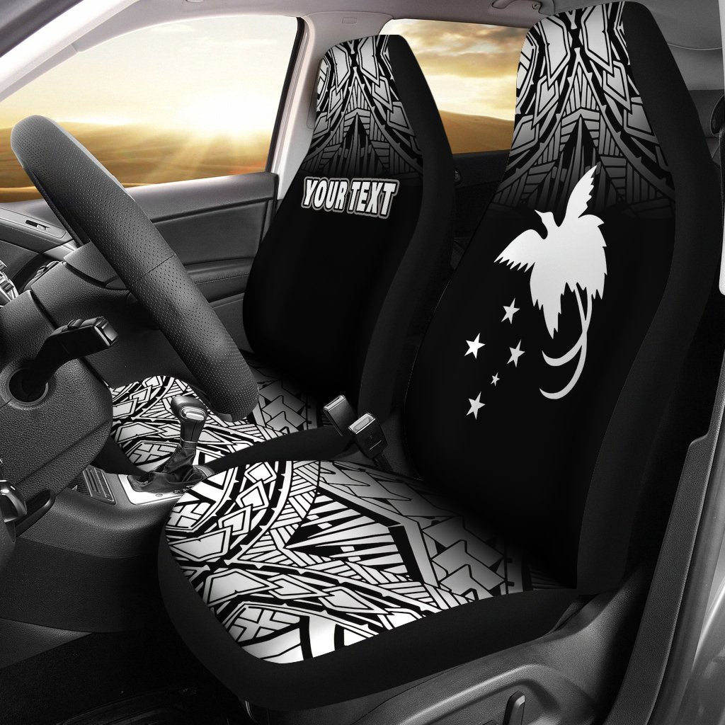 Papua New Guinea Custom Personalised Car Seat Covers - Papua New Guinea FLag Polynesian Tattoo Fog Black Universal Fit Black - Polynesian Pride