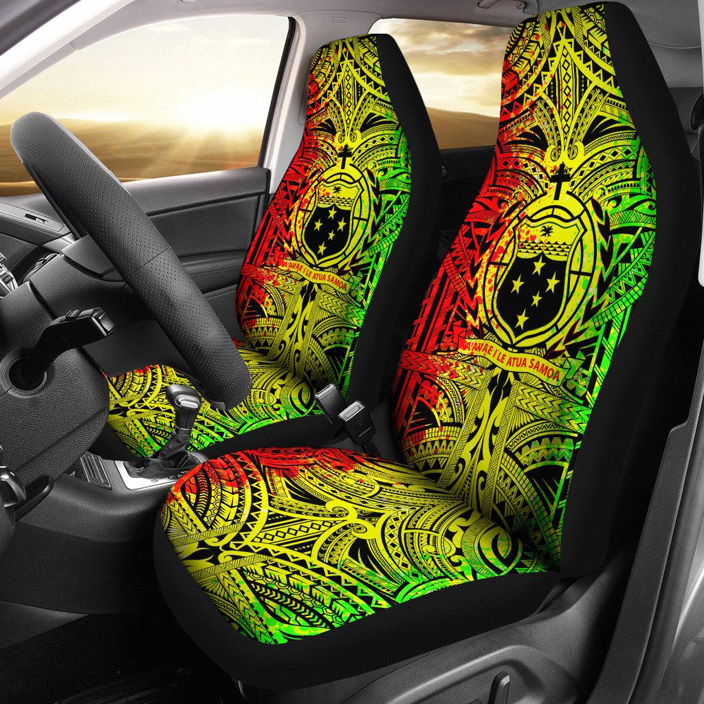 Samoa Car Seat Cover - Samoa Coat Of Arms, Polynesian Tattoo Universal Fit Black - Polynesian Pride