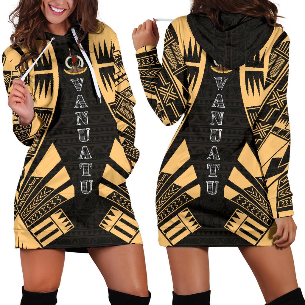 Vanuatu Hoodie Dress - Polynesian Tattoo Gold Gold - Polynesian Pride