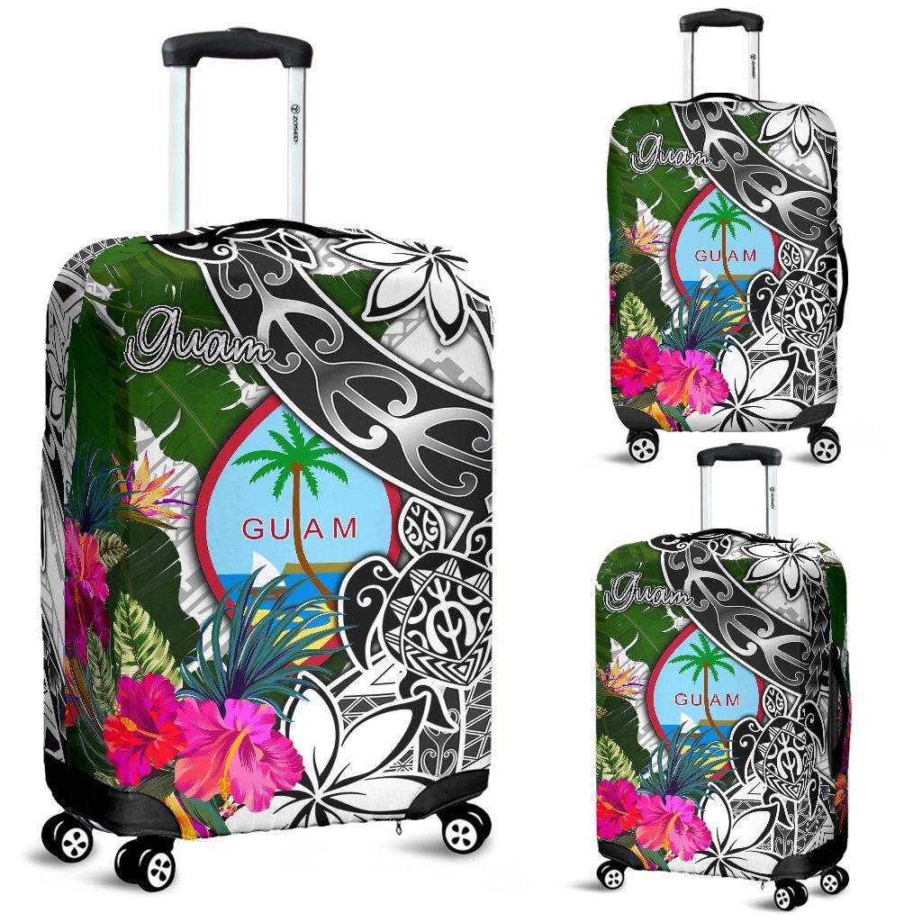 Guam Luggage Covers White - Turtle Plumeria Banana Leaf White - Polynesian Pride