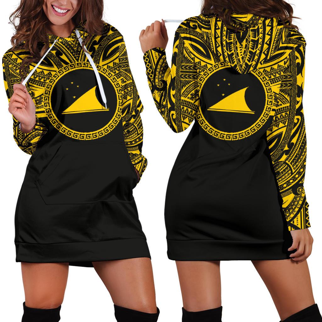 Tokelau Women Hoodie Dress - Tokelau Coat Of Arms Polynesian Gold Black Gold - Polynesian Pride