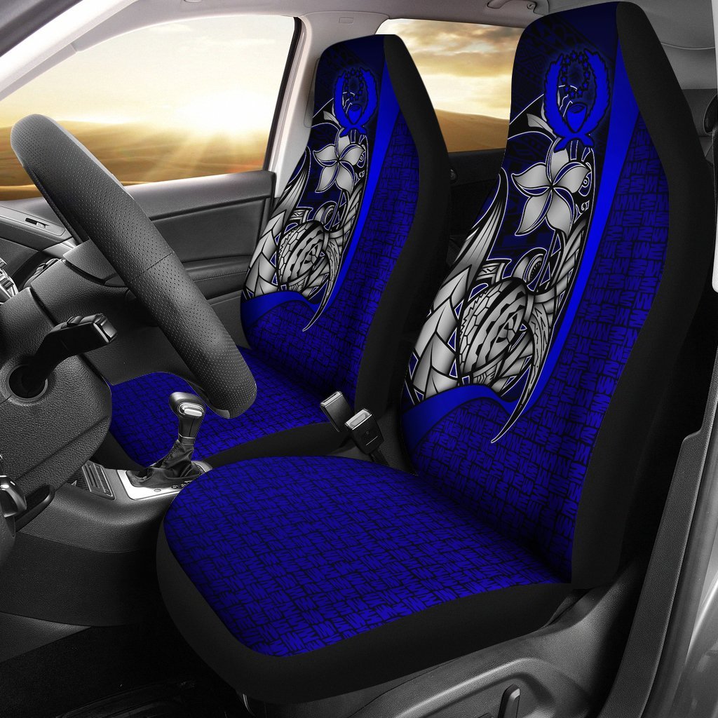 Pohnpei Micronesian Car Seat Covers Blue - Turtle With Hook Universal Fit Blue - Polynesian Pride