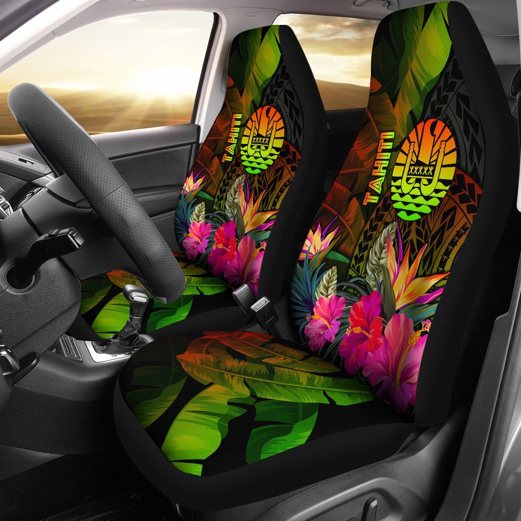 Tahiti Polynesian Car Seat Covers - Hibiscus and Banana Leaves Universal Fit Reggae - Polynesian Pride