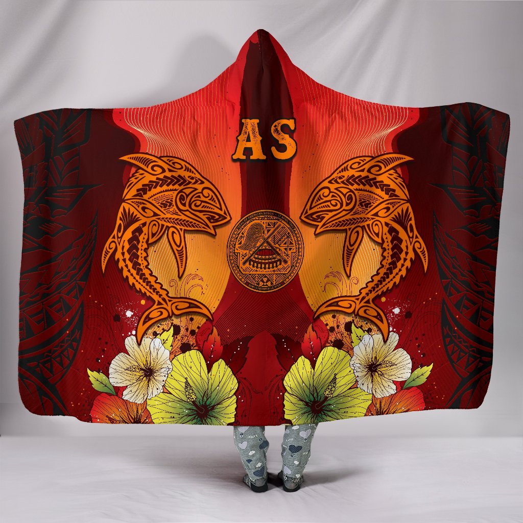 American Samoa Hooded Blanket - Tribal Tuna Fish Hooded Blanket Orange - Polynesian Pride