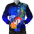 Polynesian Hawaii Men's Bomber Jacket - Humpback Whale with Tropical Flowers (Blue) Blue - Polynesian Pride