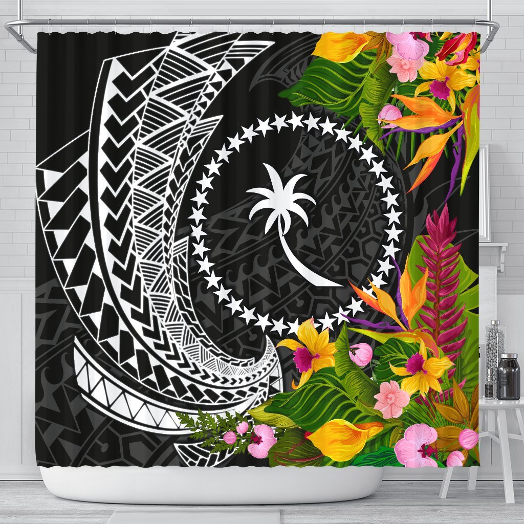 Chuuk State Shower Curtains - Seal Spiral Polynesian Patterns 177 x 172 (cm) Black - Polynesian Pride