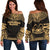 Marquesas Islands Polynesian Chief Women's Off Shoulder Sweater - Gold Version Gold - Polynesian Pride