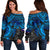 American Samoa Polynesian Women's Off Shoulder Sweater - Blue Turtle BLUE - Polynesian Pride